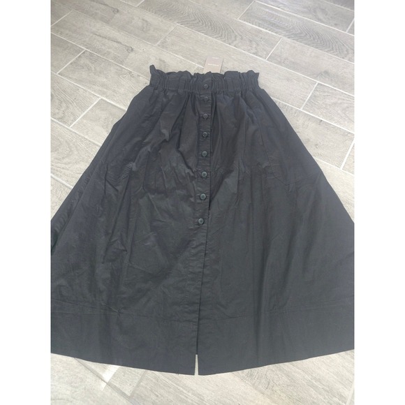EVERLANE‎ Easy Button Front Black Cotton Midi Skirt Paperbag Waist Medium NWT - Picture 3 of 10